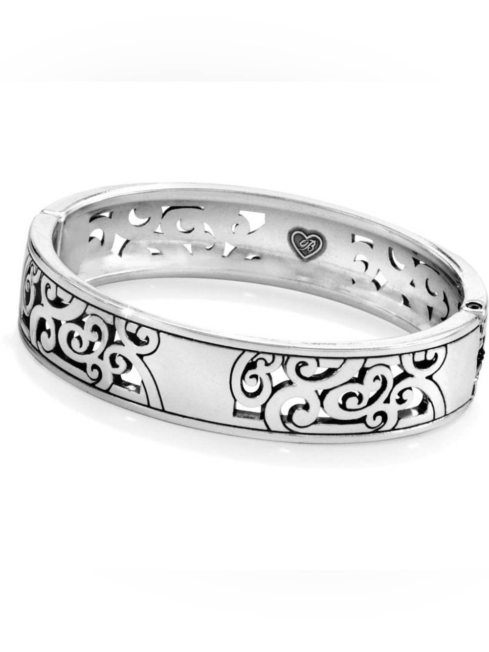 Brighton Silver Filigree Cutout Hinged Bangle Bracelet - Women's Jewelry